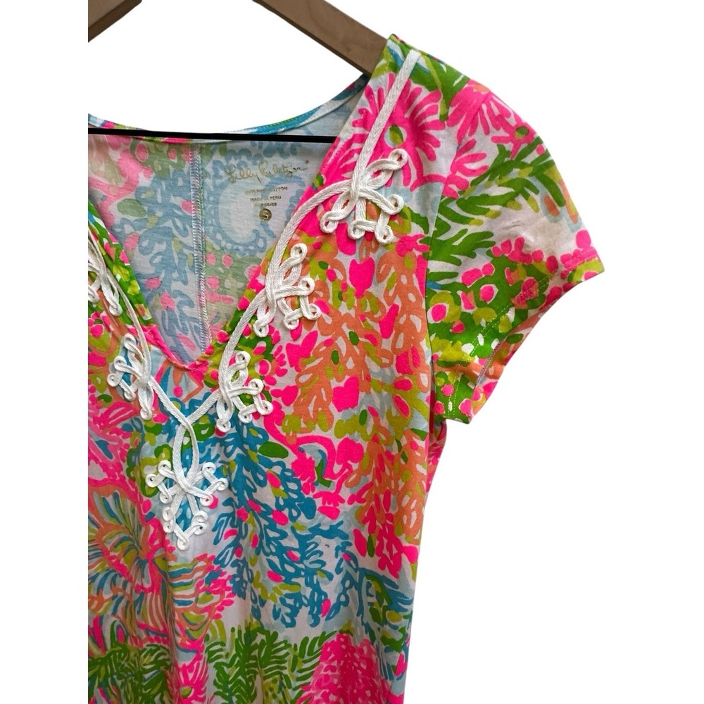 Lilly Pulitzer Brewster Dress Sz Small Lovers Coral Print Bright Tropical - Picture 3 of 7